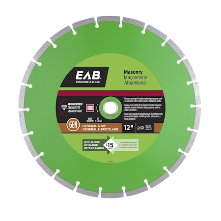Inserciones 12 in. Segmented Rim Concrete Green Diamond Recyclable Exchangeable Blade IN3356127